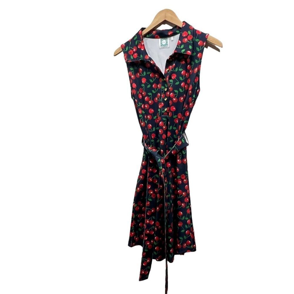 vfish Vera Fishbaugh Cherry Dress Print Sleeveless Front Tie Dress Size M